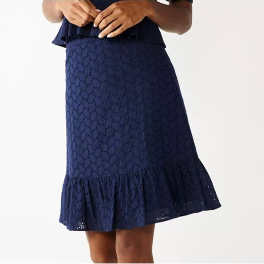 NWT Draper James skirt RSVP tiered blue navy eyelet‎ spring Cotton 2